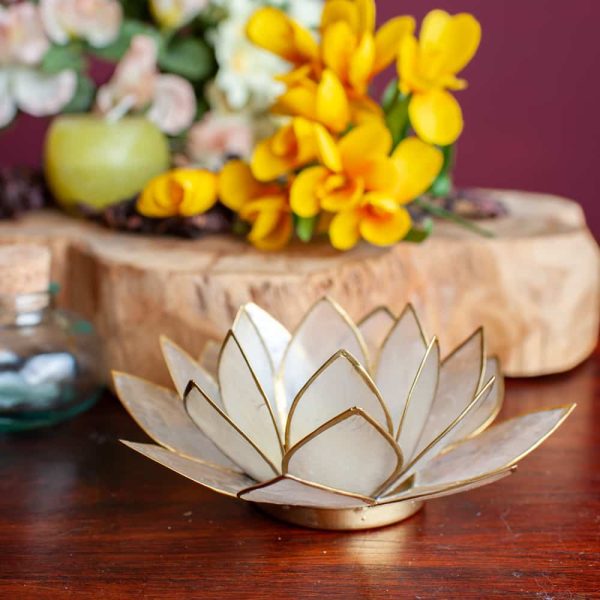 Portavelas En Forma De Flor De Loto, Nácar Naranja, Hecho A Mano, Decoración Para Hogar Y Eventos