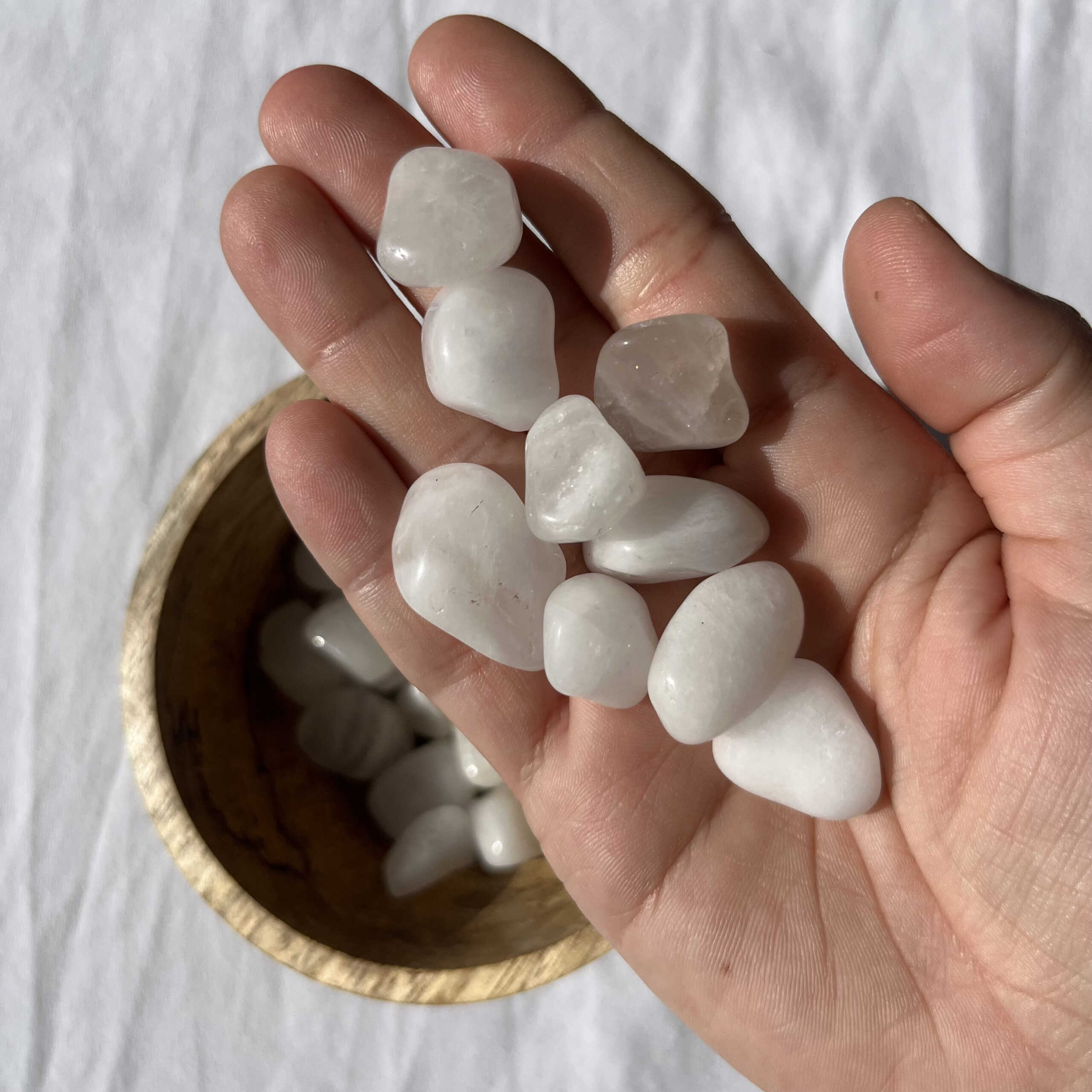 rodado cuarzo blanco mini mano